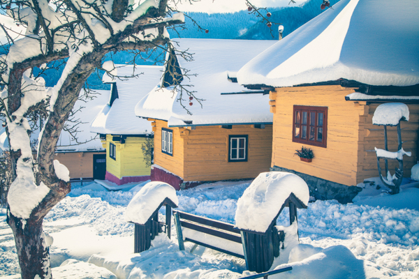 VLKOLINEC, SLOVAKIA - JANUARY 31: Picturesque historical village Vlkolinec on January 31, 2015 in Vlkolinec